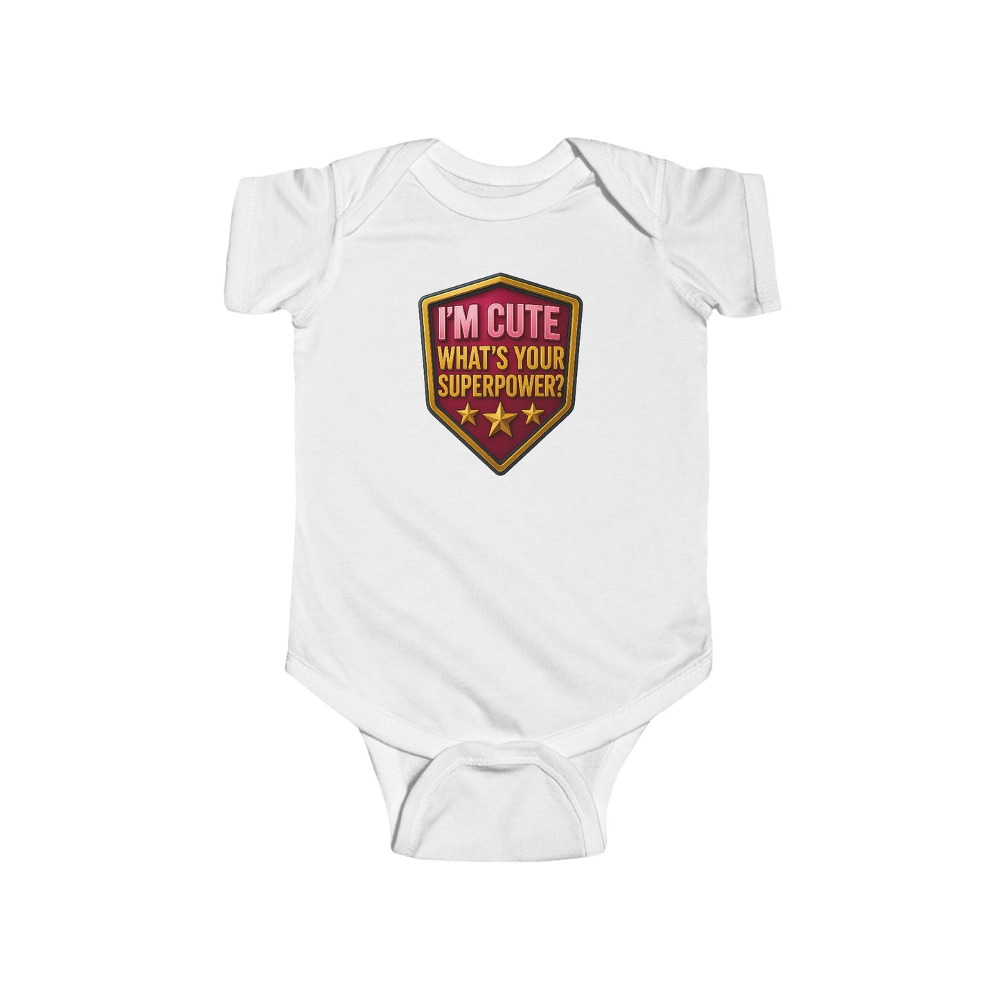 Baby Bodysuit - I'm Cute, What's Your Superpower? - Pink Shield