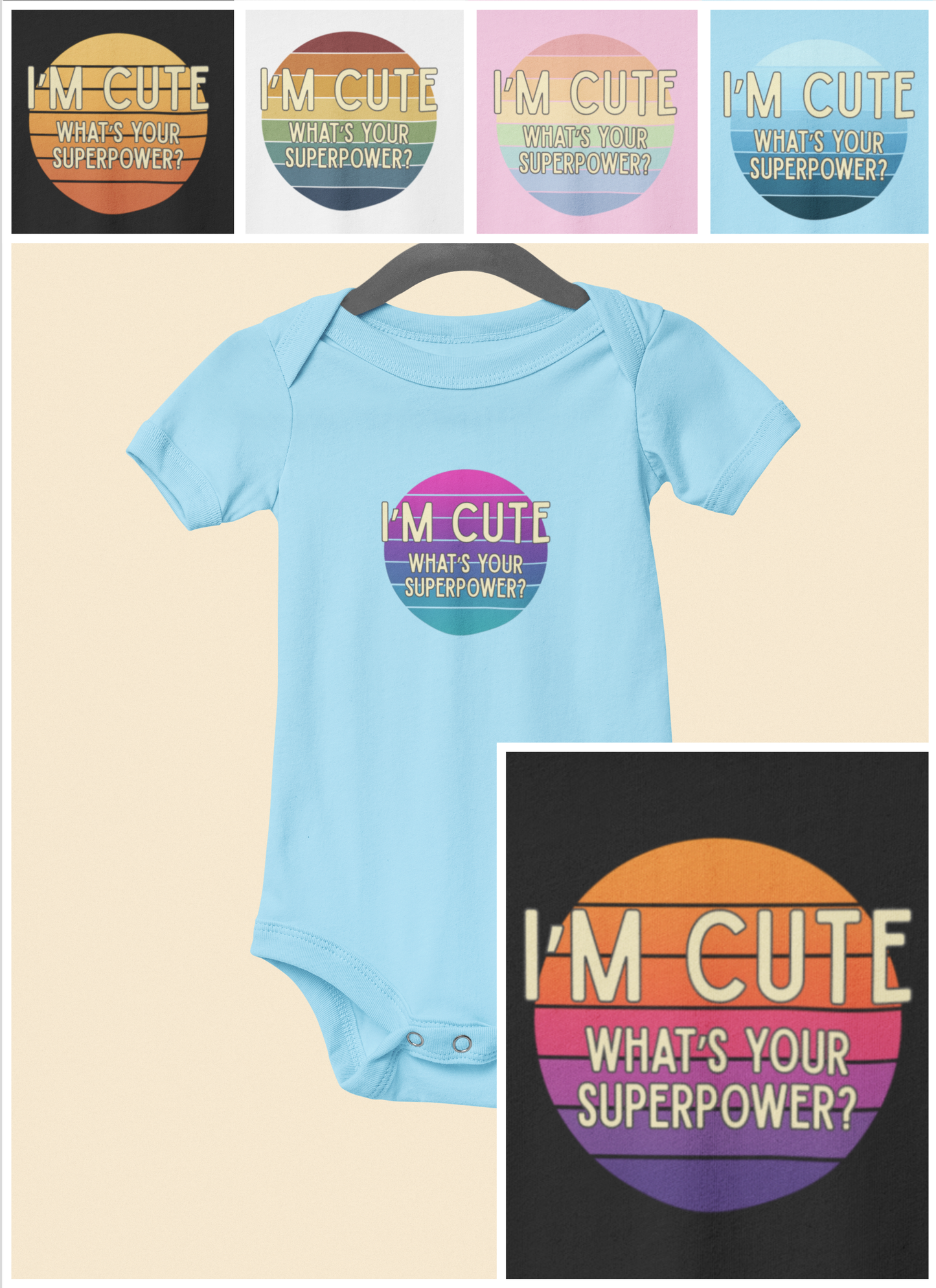 I'm Cute, What's Your Superpower? - Baby Bodysuit - on Key West Sunset