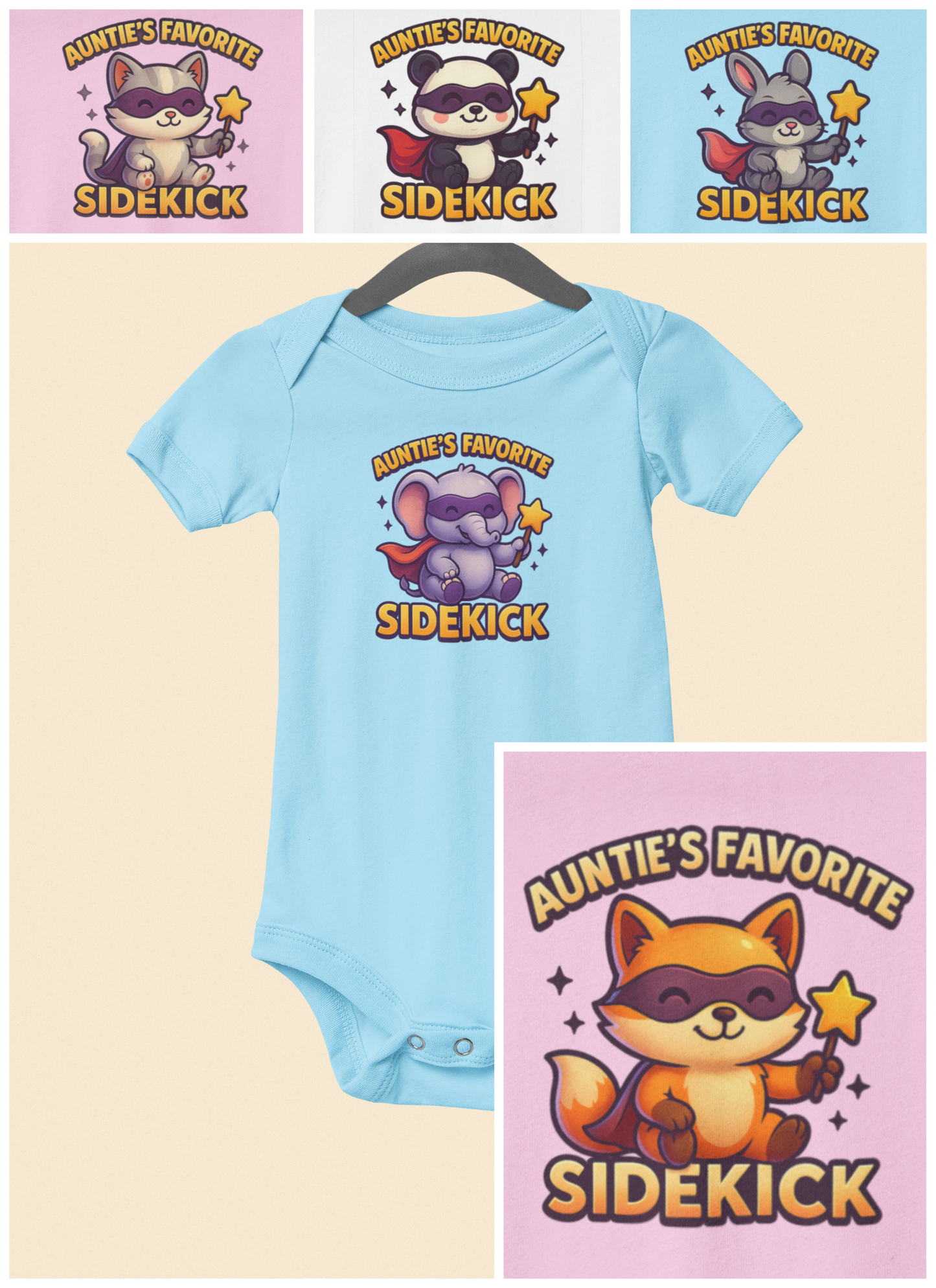 Auntie's Favorite Sidekick - Baby Bodysuit - Super Bunny