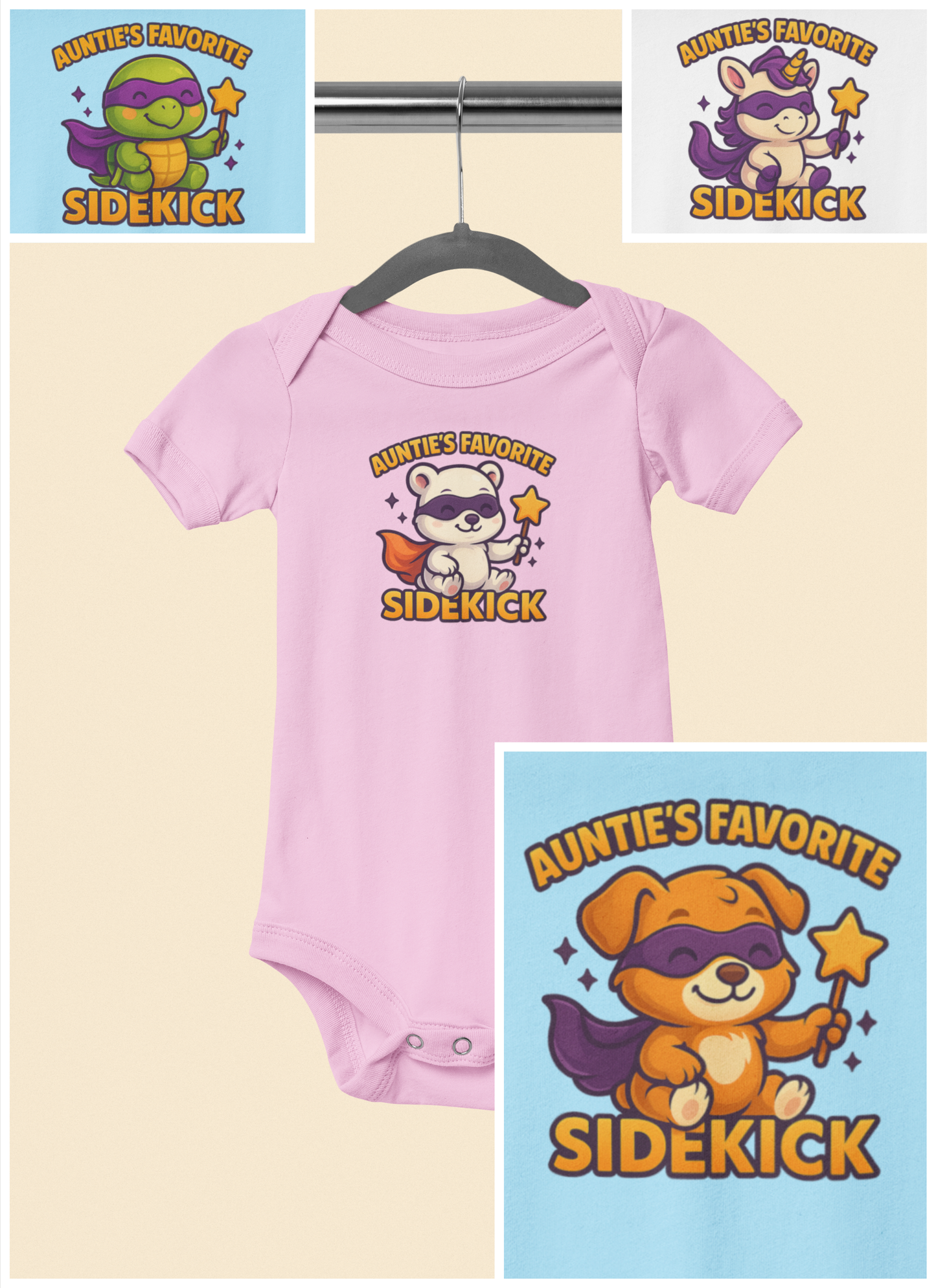 Auntie's Favorite Sidekick - Baby Bodysuit - Super Puppy