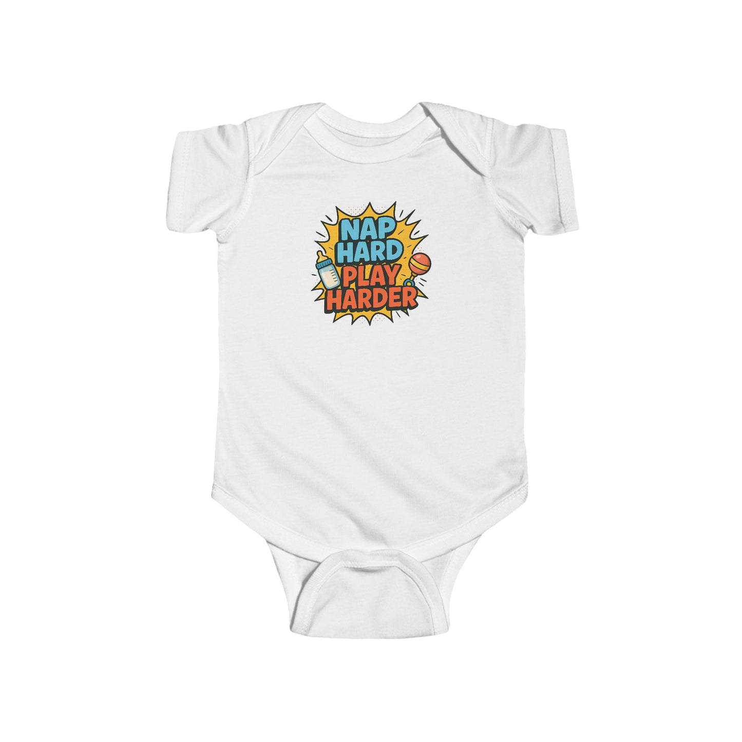 Nap Hard, Play Harder - Baby Bodysuit - Comically Sleepy