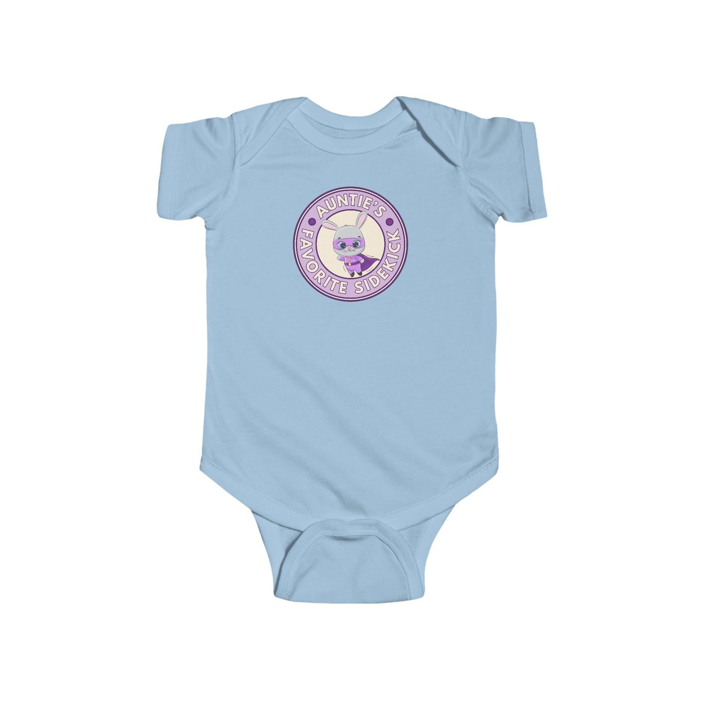 Auntie's Favorite Sidekick - Baby Bodysuit - Superhero Bunny Emblem