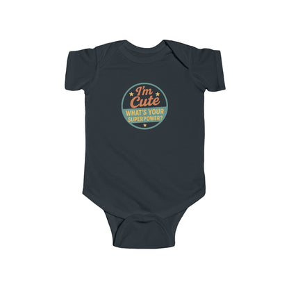 I'm Cute, What's Your Superpower? - Baby Bodysuit - Cute Stamp in green