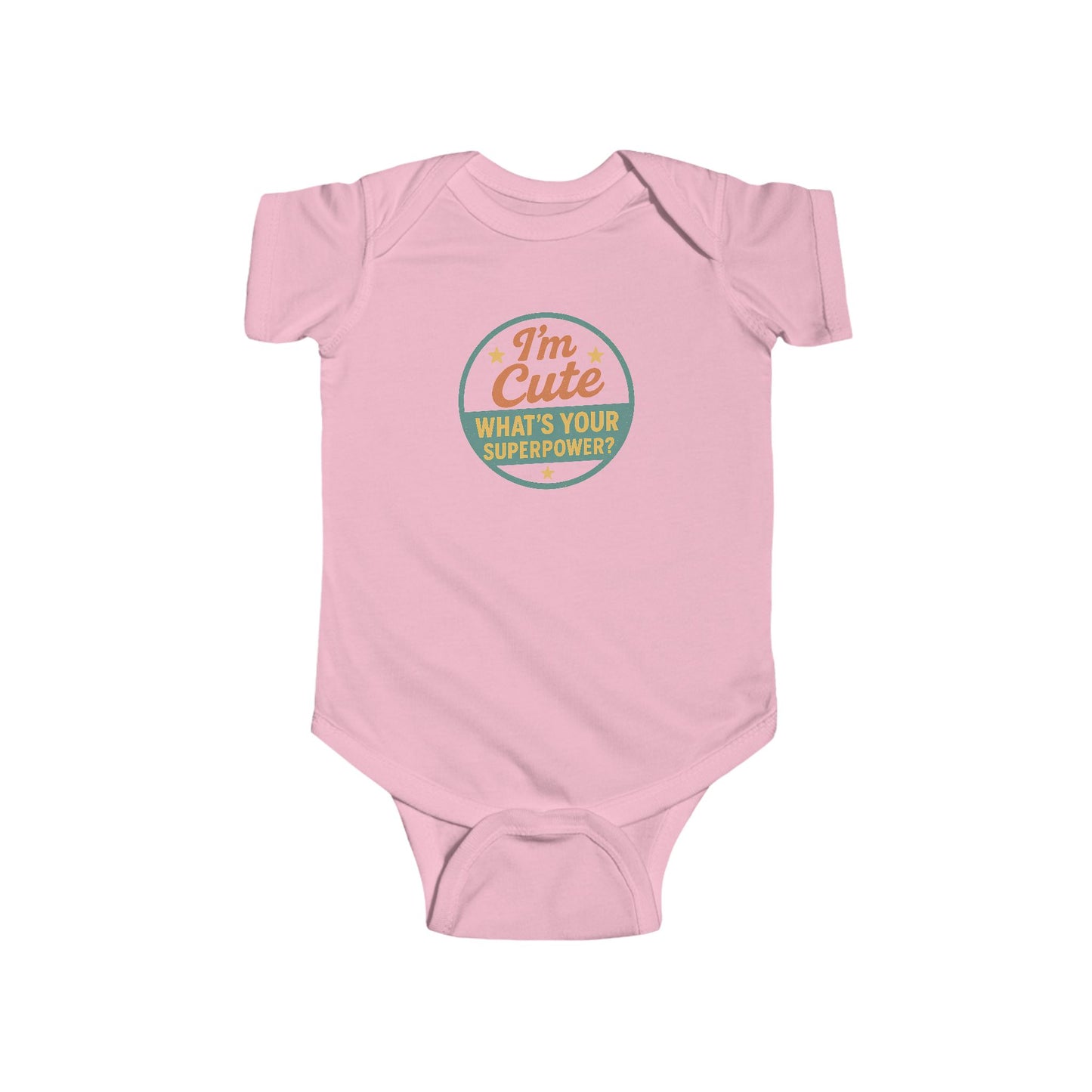 I'm Cute, What's Your Superpower? - Baby Bodysuit - Cute Stamp in green
