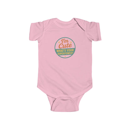 I'm Cute, What's Your Superpower? - Baby Bodysuit - Cute Stamp in green