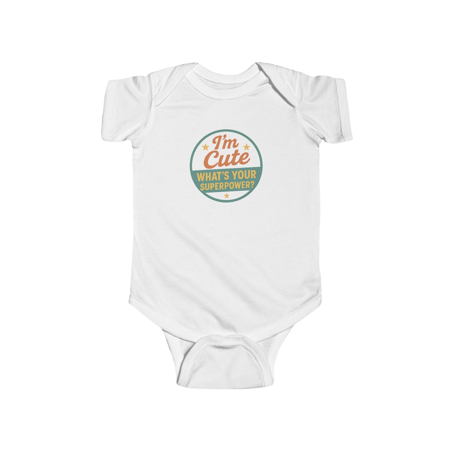 I'm Cute, What's Your Superpower? - Baby Bodysuit - Cute Stamp in green