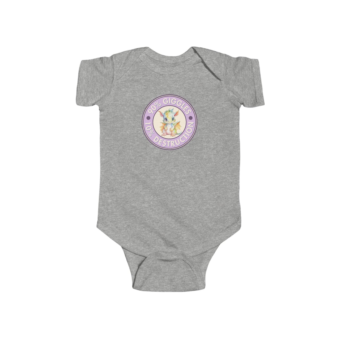 90% Giggles, 10% Destruction - Baby Bodysuit - Lavender Giggle Dragon