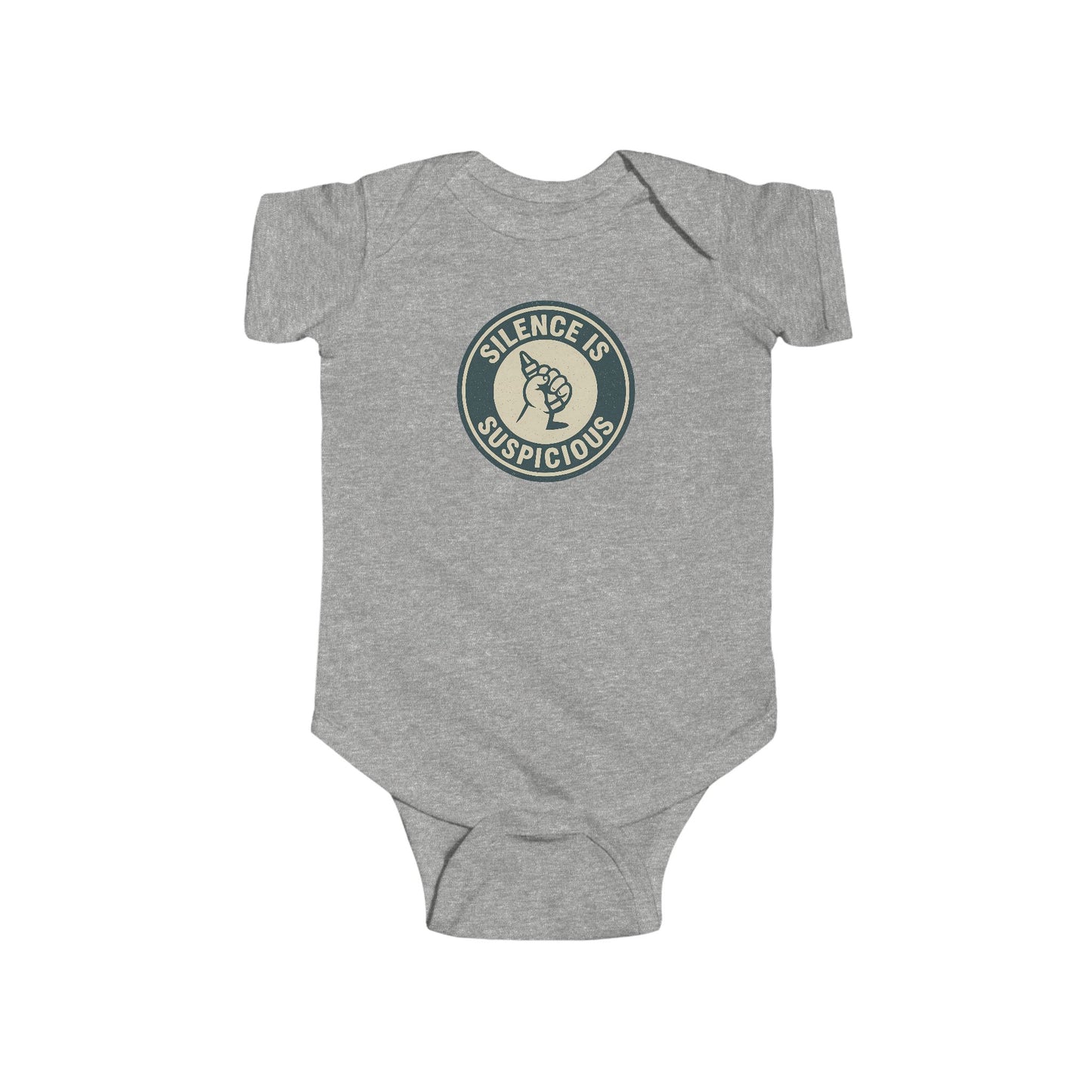 Silence is Suspicious - Baby Bodysuit - Future Artist on Blue Stamp