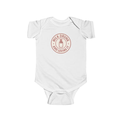 Milk Drunk and Loving It - Baby Bodysuit - Vintage Stamp in Pink