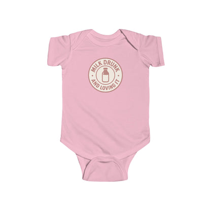 Milk Drunk and Loving It - Baby Bodysuit - Vintage Stamp in Pink