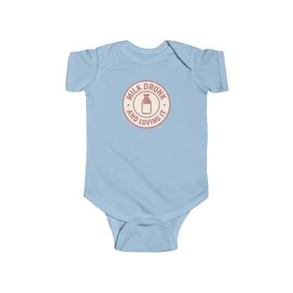 Milk Drunk and Loving It - Baby Bodysuit - Vintage Stamp in Pink
