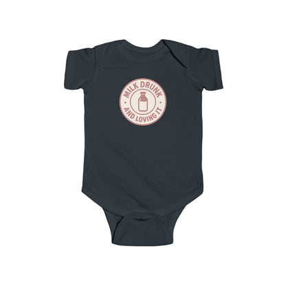 Milk Drunk and Loving It - Baby Bodysuit - Vintage Stamp in Pink