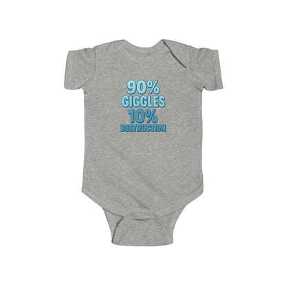 90% Giggles, 10% Destruction - Baby Bodysuit - Bold in Blue