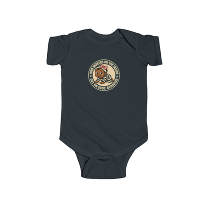 9 Months on the Inside, Out on Good Behavior - Baby Bodysuit - Vintage Stamp Lily
