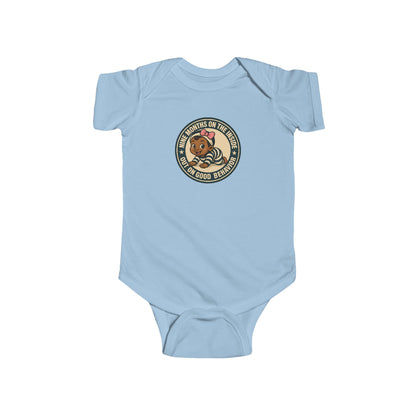 9 Months on the Inside, Out on Good Behavior - Baby Bodysuit - Vintage Stamp Lily