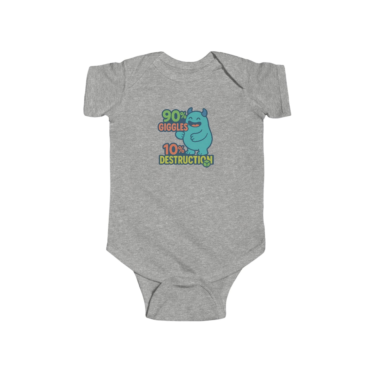 90% Giggles, 10% Destruction - Baby Bodysuit - Blue Monster