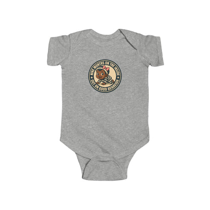 9 Months on the Inside, Out on Good Behavior - Baby Bodysuit - Vintage Stamp Eva