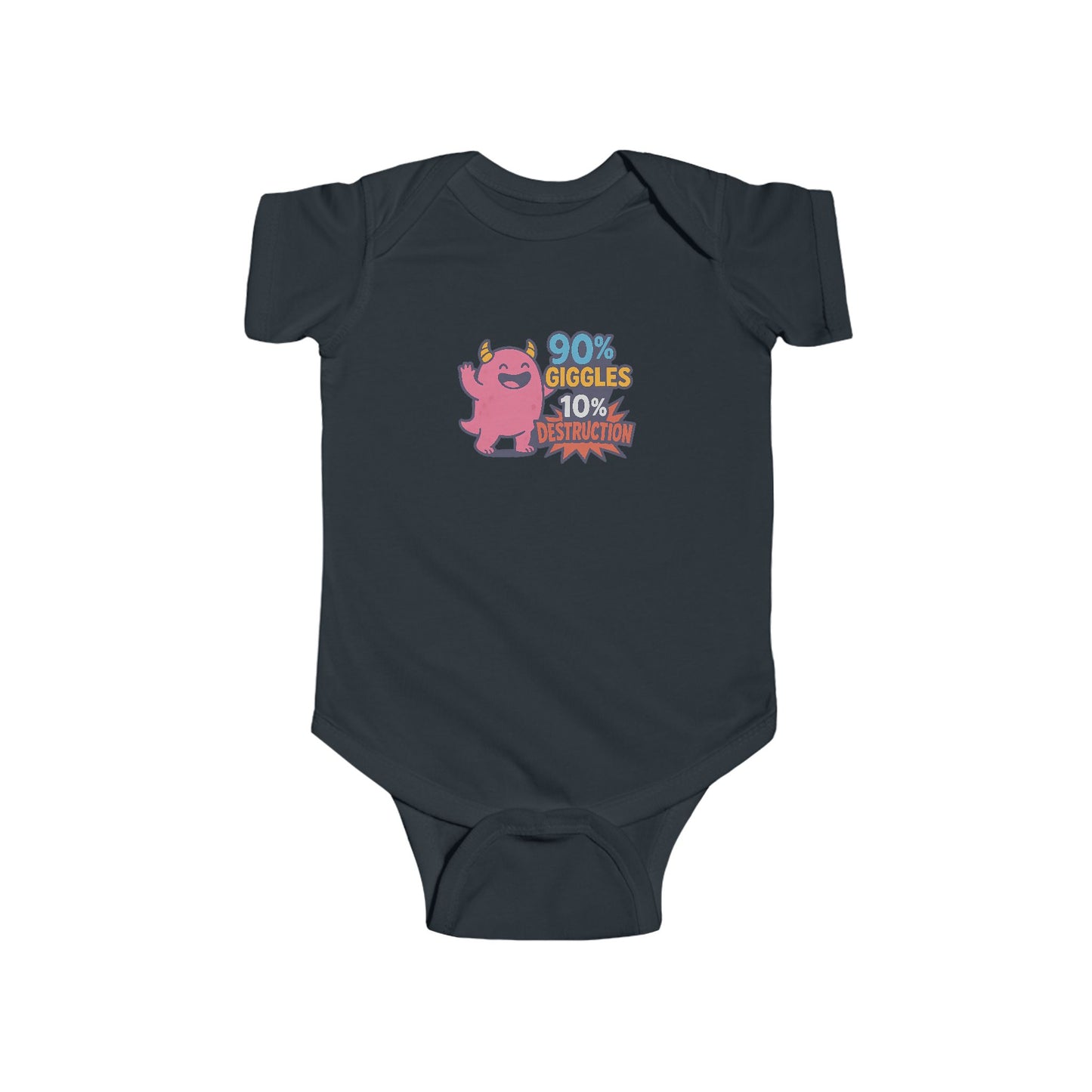 90% Giggles, 10% Destruction - Baby Bodysuit - Pink Monster
