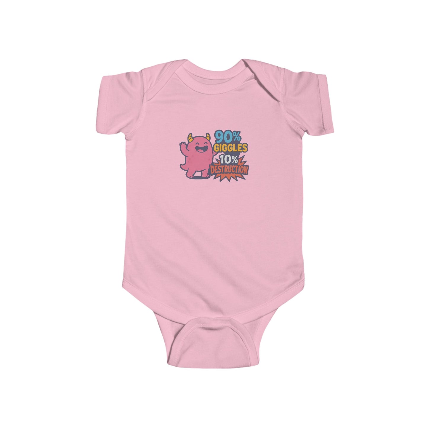 90% Giggles, 10% Destruction - Baby Bodysuit - Pink Monster
