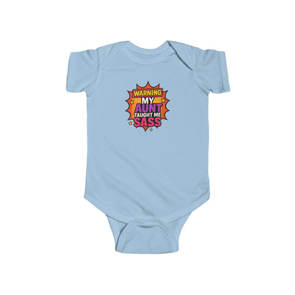 Warning, My Aunt Taught Me Sass - Baby Bodysuit - Comic Sass