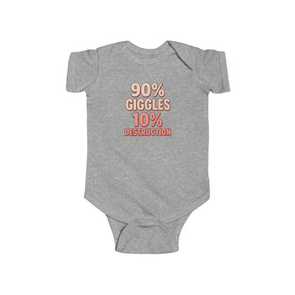 90% Giggles, 10% Destruction - Baby Bodysuit - Bold in Pink