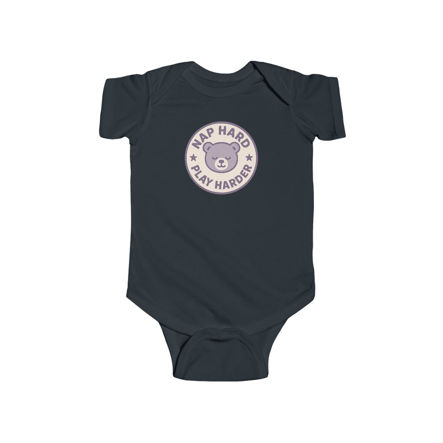 Nap Hard, Play Harder - Baby Bodysuit - Purple Bear Stamp