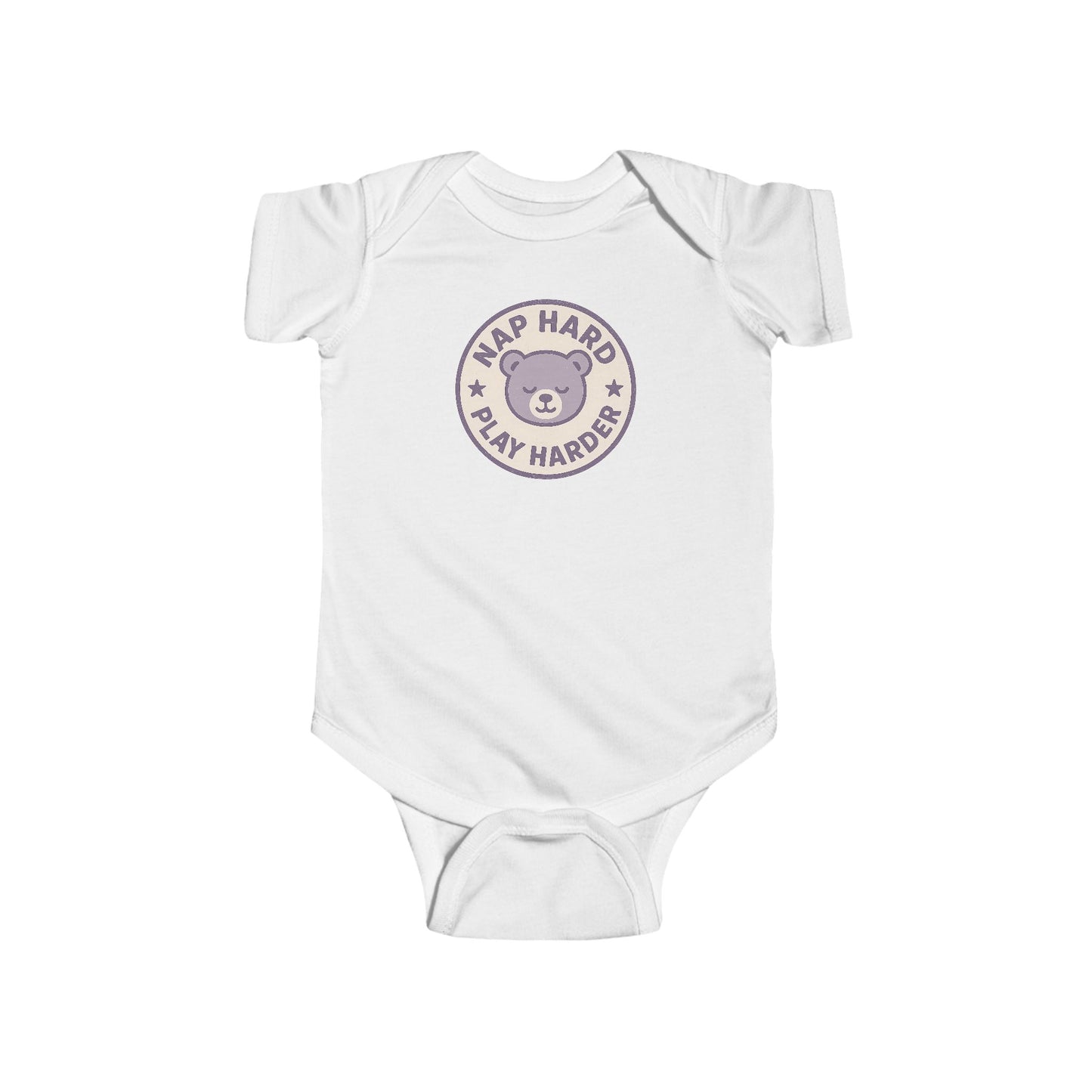 Nap Hard, Play Harder - Baby Bodysuit - Purple Bear Stamp