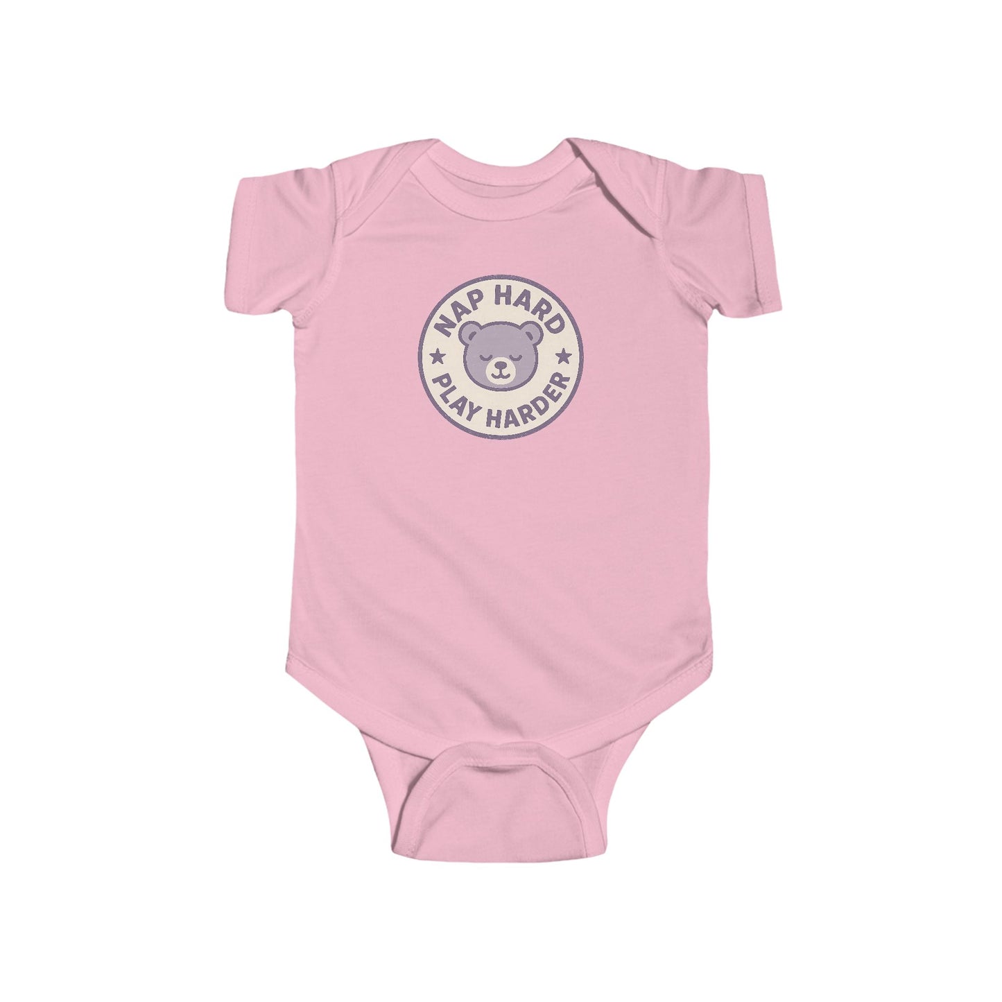 Nap Hard, Play Harder - Baby Bodysuit - Purple Bear Stamp