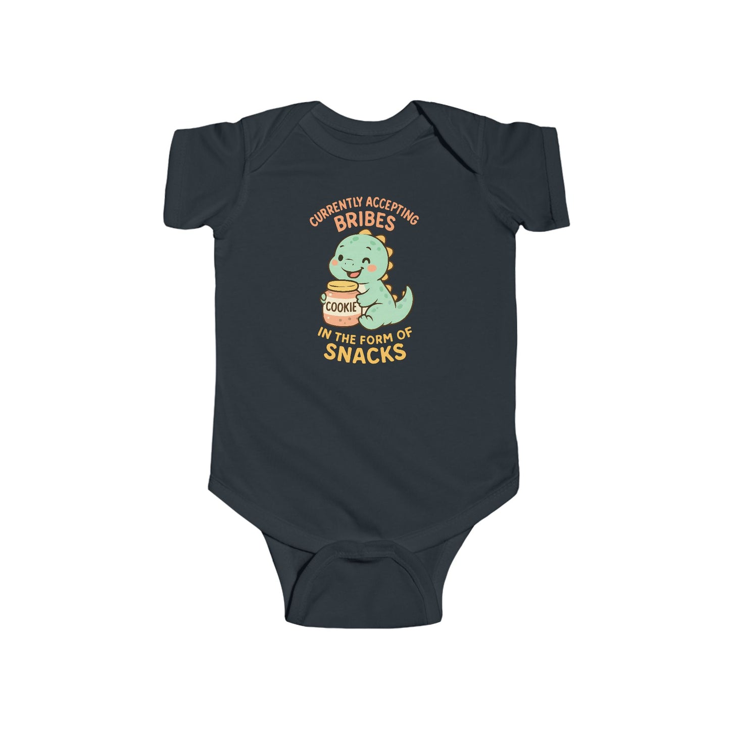 Currently Accepting Bribes in the Form of Snacks - Baby Bodysuit - Happy Dino
