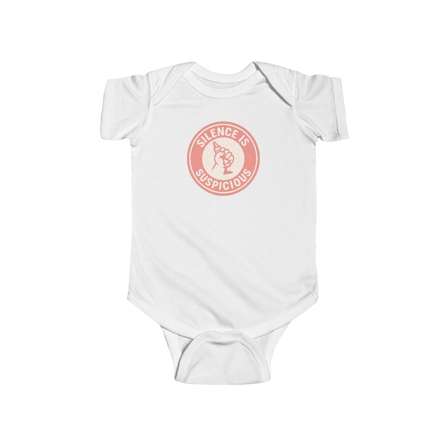 Silence is Suspicious - Baby Bodysuit - Future Artist on Peach Stamp
