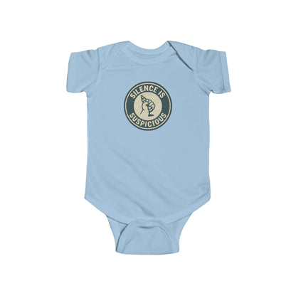 Silence is Suspicious - Baby Bodysuit - Future Artist on Blue Stamp