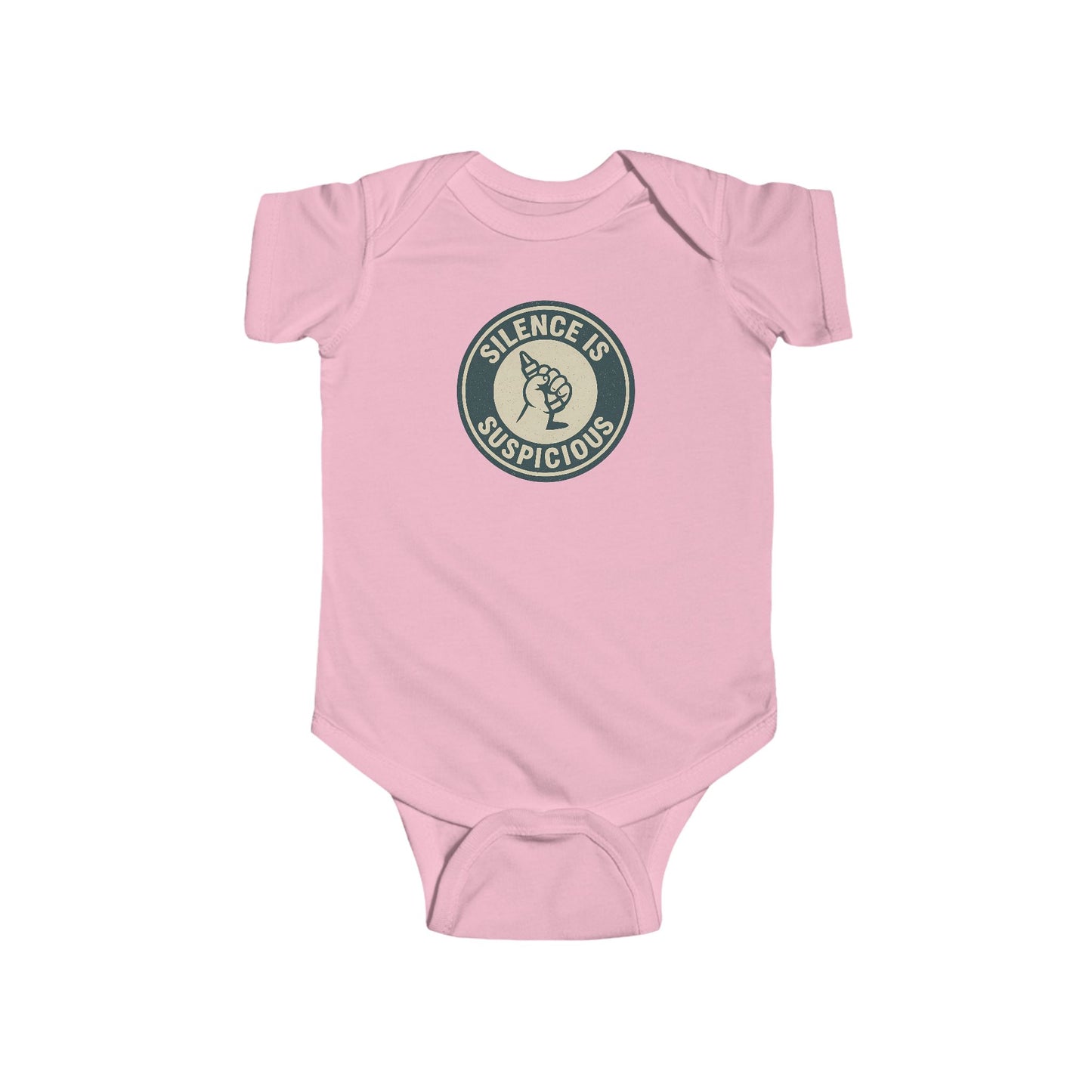 Silence is Suspicious - Baby Bodysuit - Future Artist on Blue Stamp
