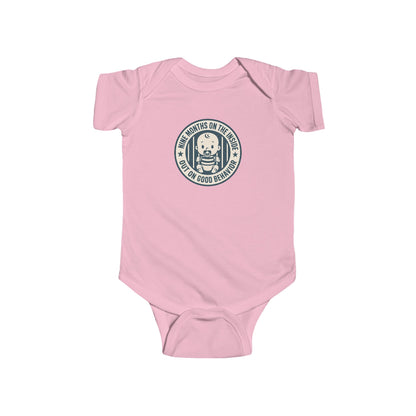 9 Months on the Inside, Out on Good Behavior - Baby Bodysuit - Blue Stamp