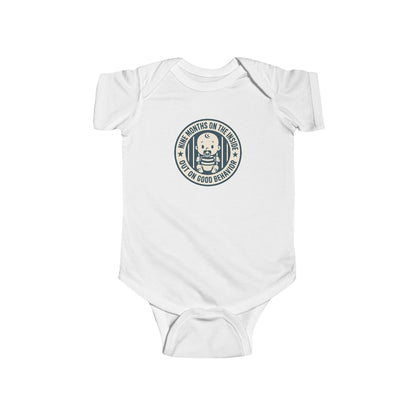 9 Months on the Inside, Out on Good Behavior - Baby Bodysuit - Blue Stamp
