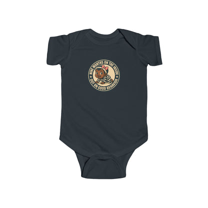 9 Months on the Inside, Out on Good Behavior - Baby Bodysuit - Vintage Stamp Eva