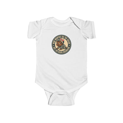 9 Months on the Inside, Out on Good Behavior - Baby Bodysuit - Vintage Stamp Eva