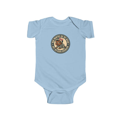 9 Months on the Inside, Out on Good Behavior - Baby Bodysuit - Vintage Stamp Eva