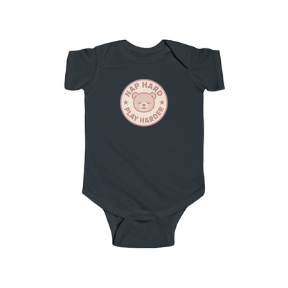 Nap Hard, Play Harder - Baby Bodysuit - Pink Bear Stamp