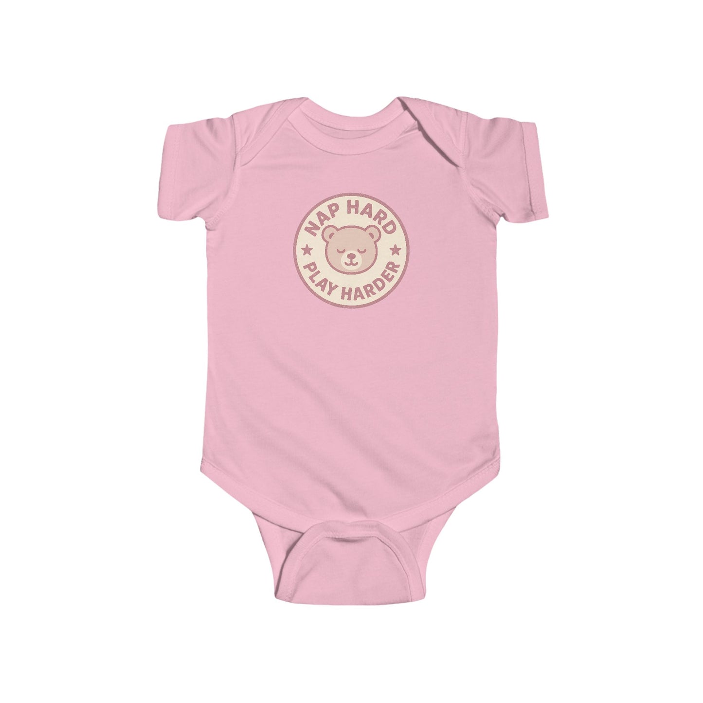Nap Hard, Play Harder - Baby Bodysuit - Pink Bear Stamp