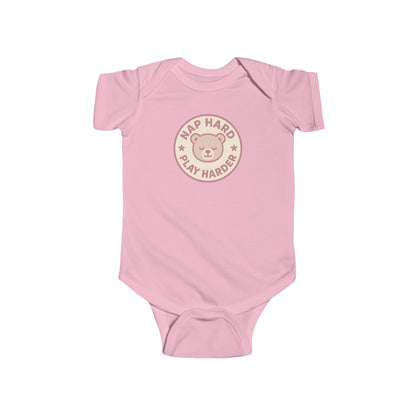 Nap Hard, Play Harder - Baby Bodysuit - Pink Bear Stamp