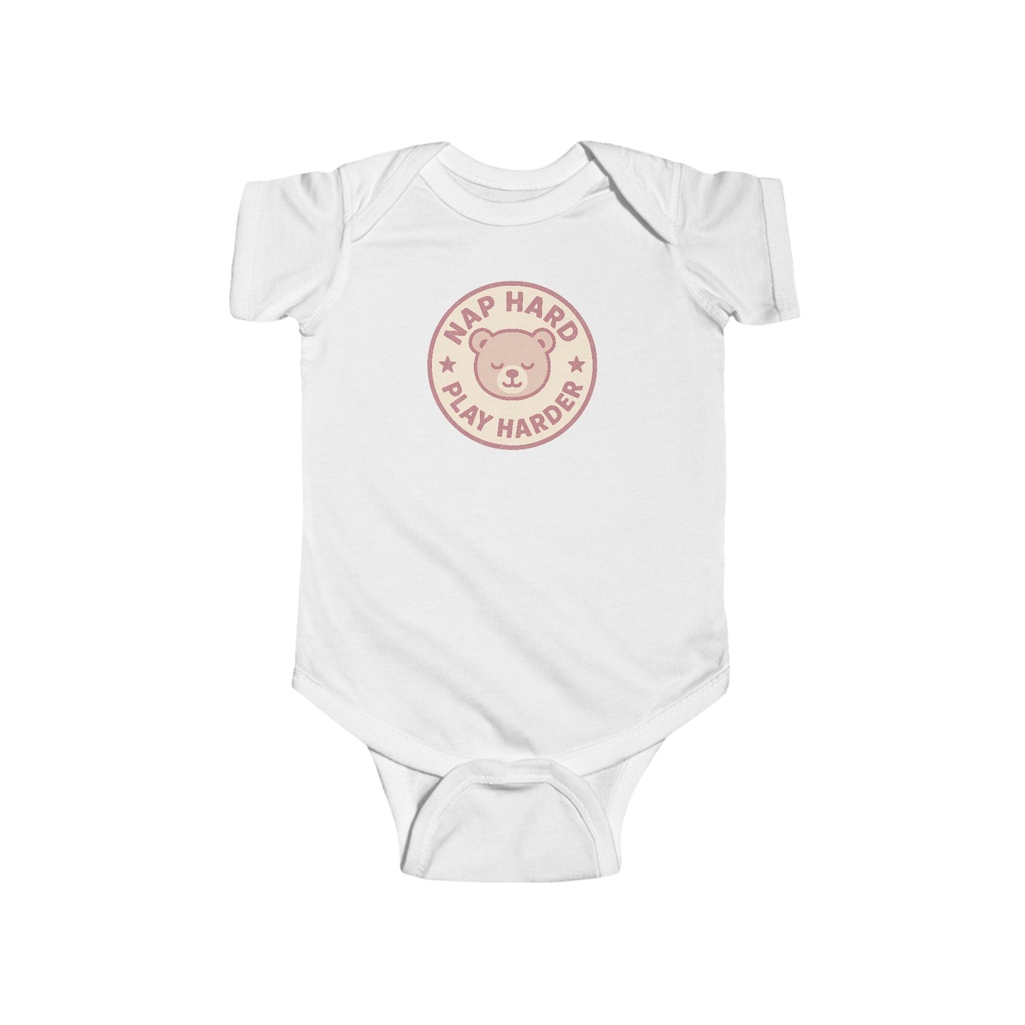Nap Hard, Play Harder - Baby Bodysuit - Pink Bear Stamp