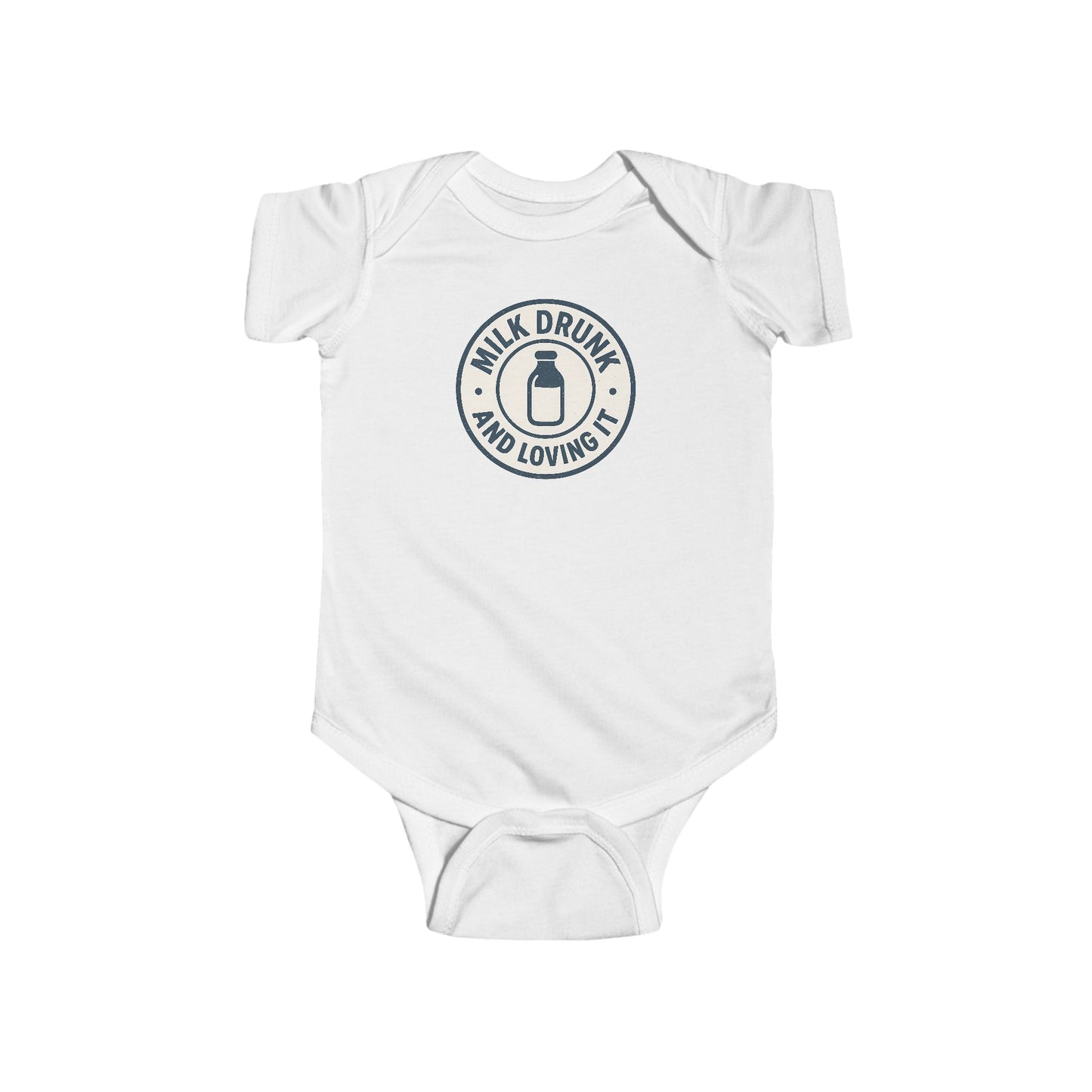 Milk Drunk and Loving It - Baby Bodysuit - Vintage Stamp in Blue