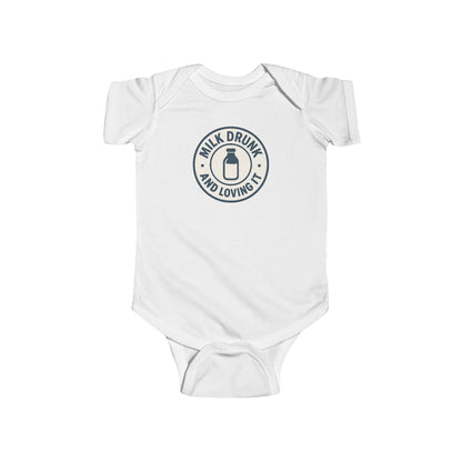 Milk Drunk and Loving It - Baby Bodysuit - Vintage Stamp in Blue