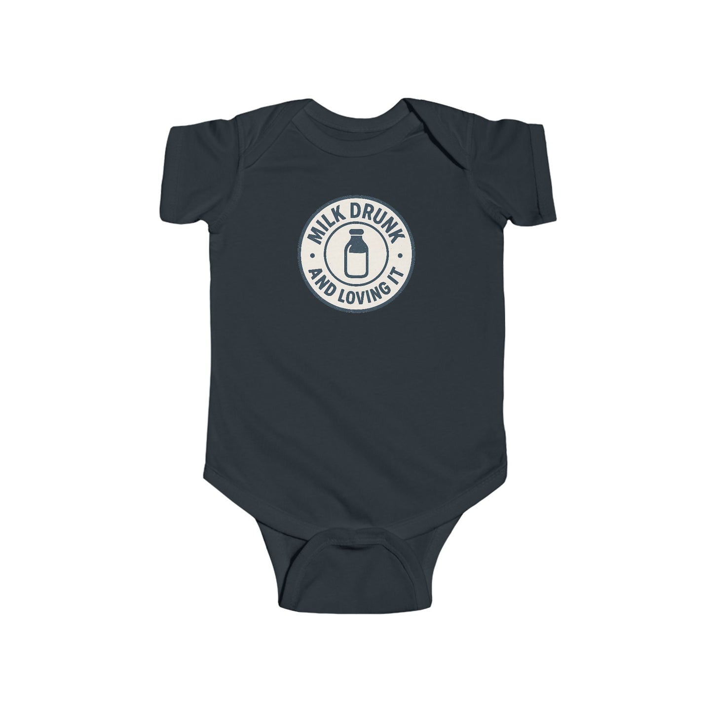 Milk Drunk and Loving It - Baby Bodysuit - Vintage Stamp in Blue