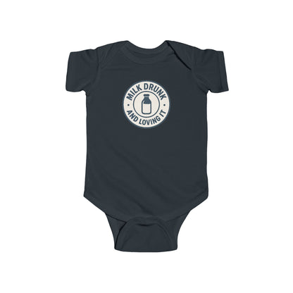 Milk Drunk and Loving It - Baby Bodysuit - Vintage Stamp in Blue