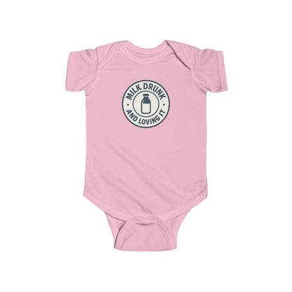 Milk Drunk and Loving It - Baby Bodysuit - Vintage Stamp in Blue