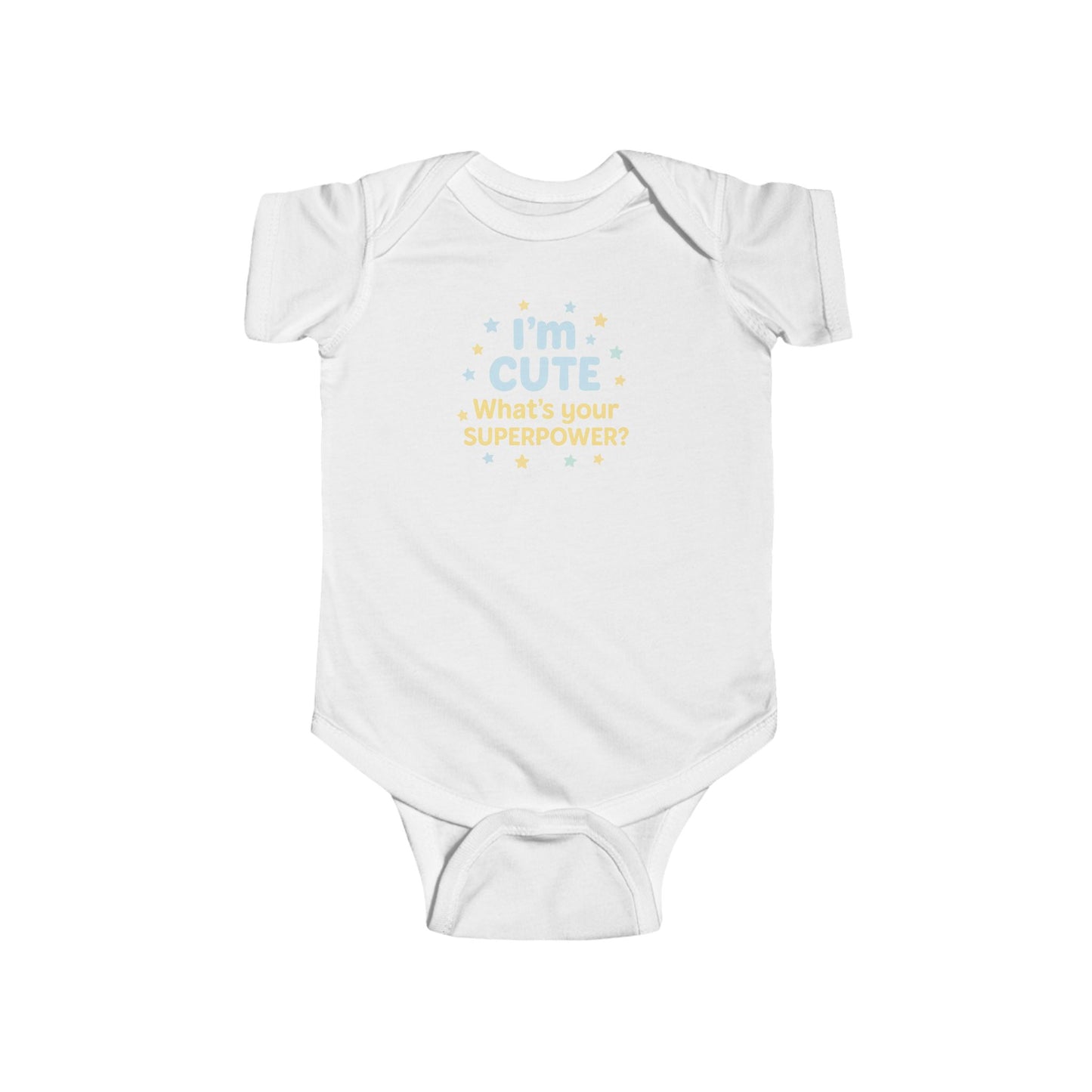 I'm Cute, What's Your Superpower? - Baby Bodysuit - Cute in blue