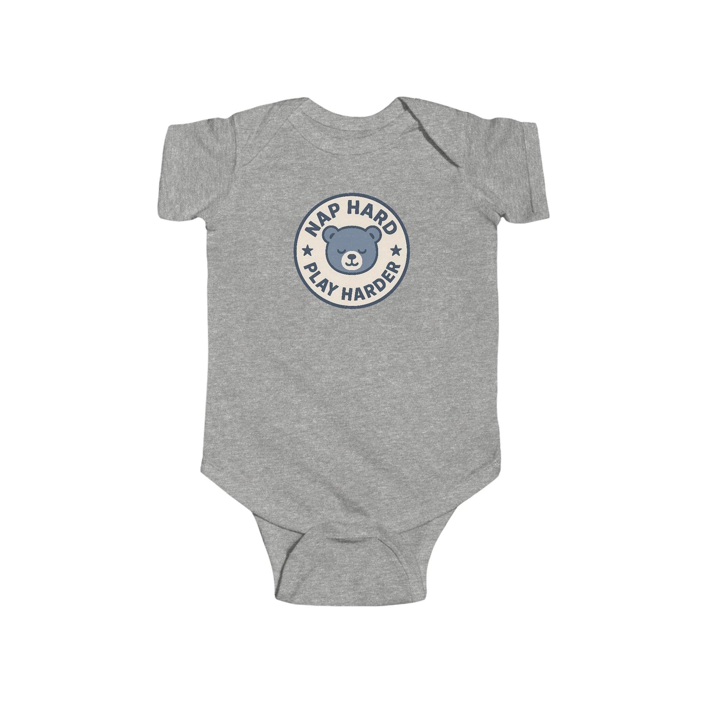 Nap Hard, Play Harder - Baby Bodysuit - Blue Bear Stamp