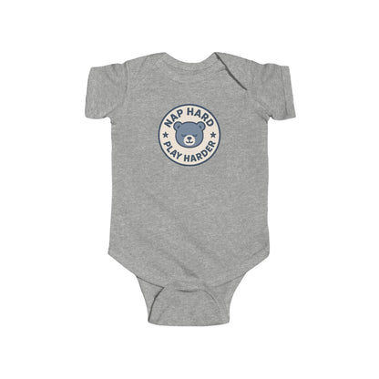 Nap Hard, Play Harder - Baby Bodysuit - Blue Bear Stamp