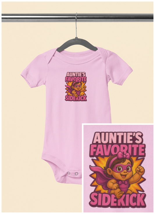 Auntie's Favorite Sidekick - Baby Bodysuit - Hero Lily
